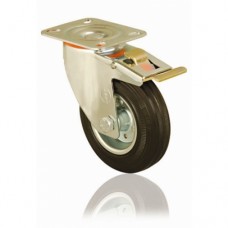 SWIVEL CASTORS - TOP PLATE - BLACK RUBBER - (BRAKED)